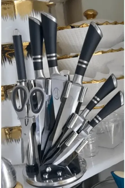 KNIFE SET WITH STAND BLACK STAINLESS STEEL