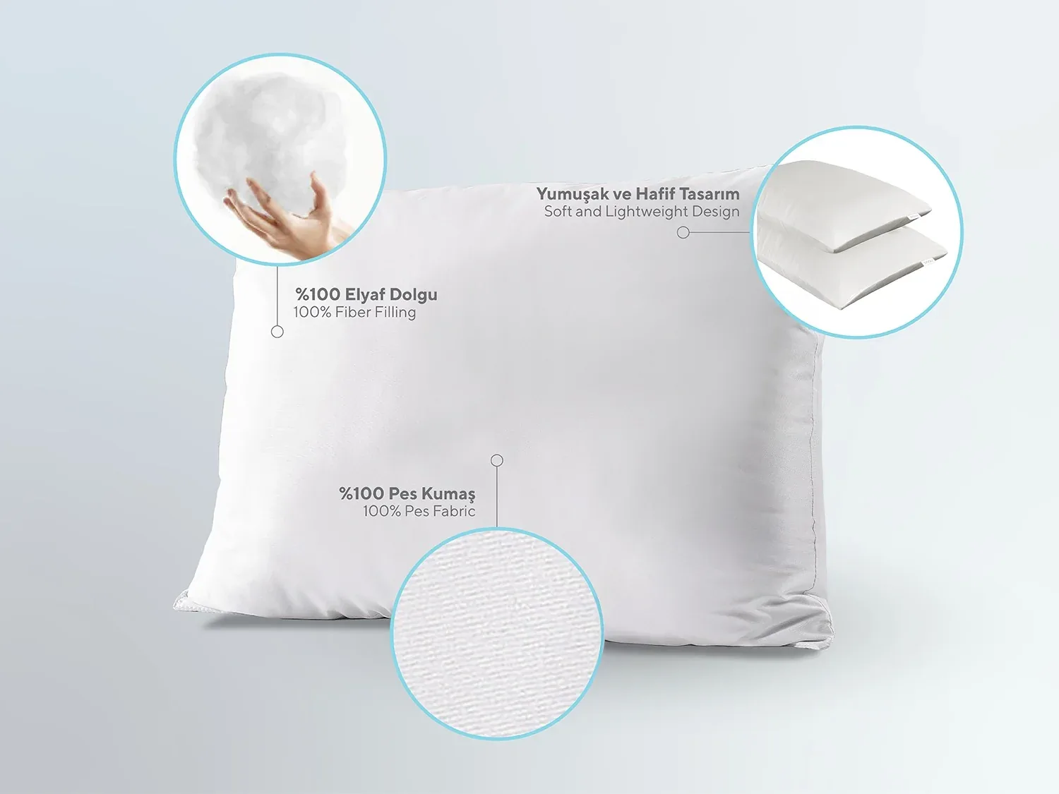 DOQU HOME WHITE LINE MICROFIBER PILLOW  50x70 cm - White