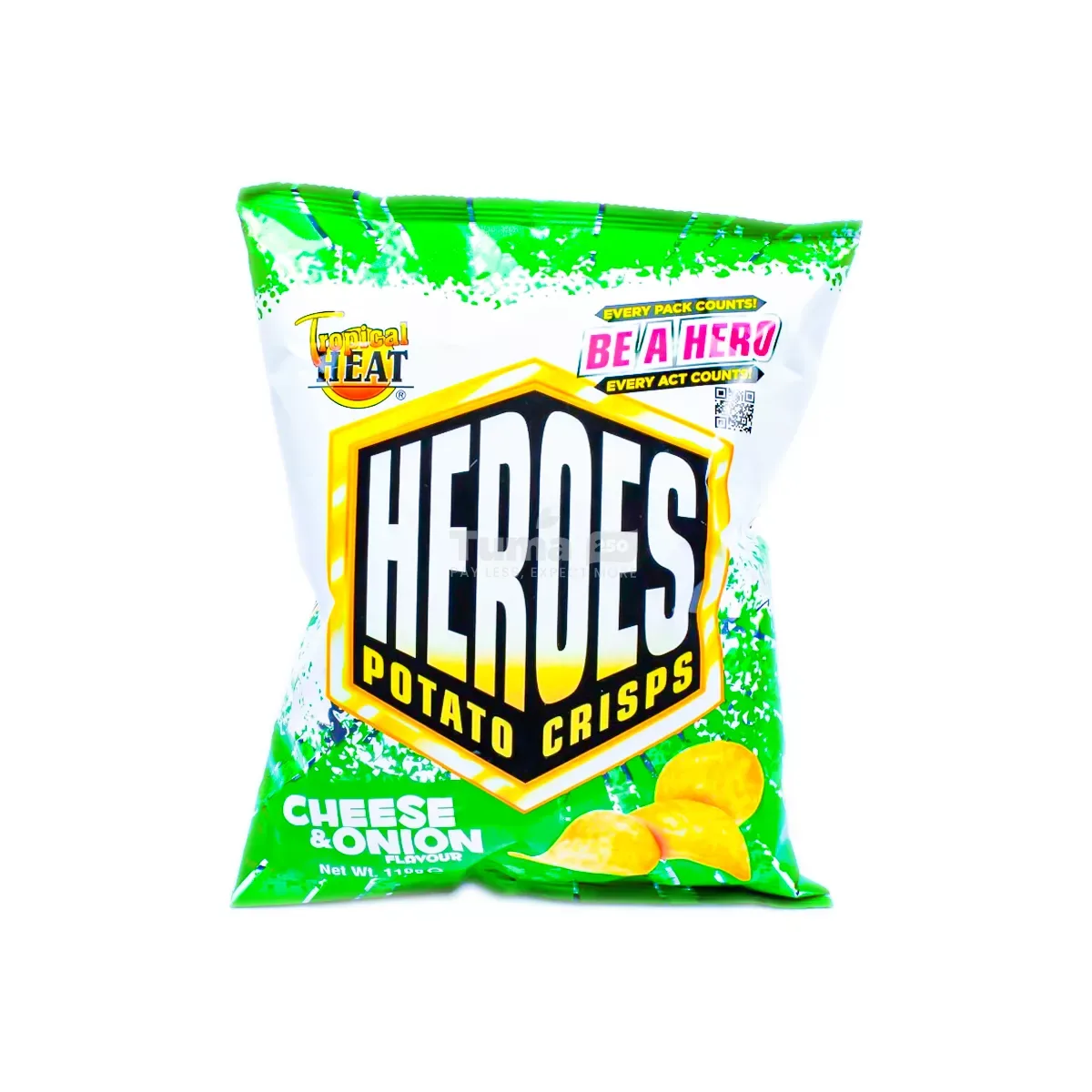 Trpoical Heat Heroes Potato Crisps Cheese & Onion Flavour