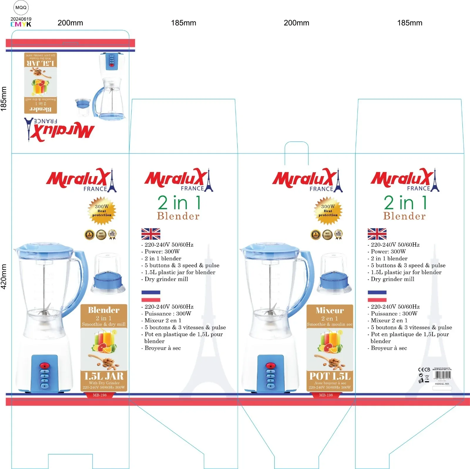 MB-198 MIRALUX BLENDER 2IN1, 1.5L