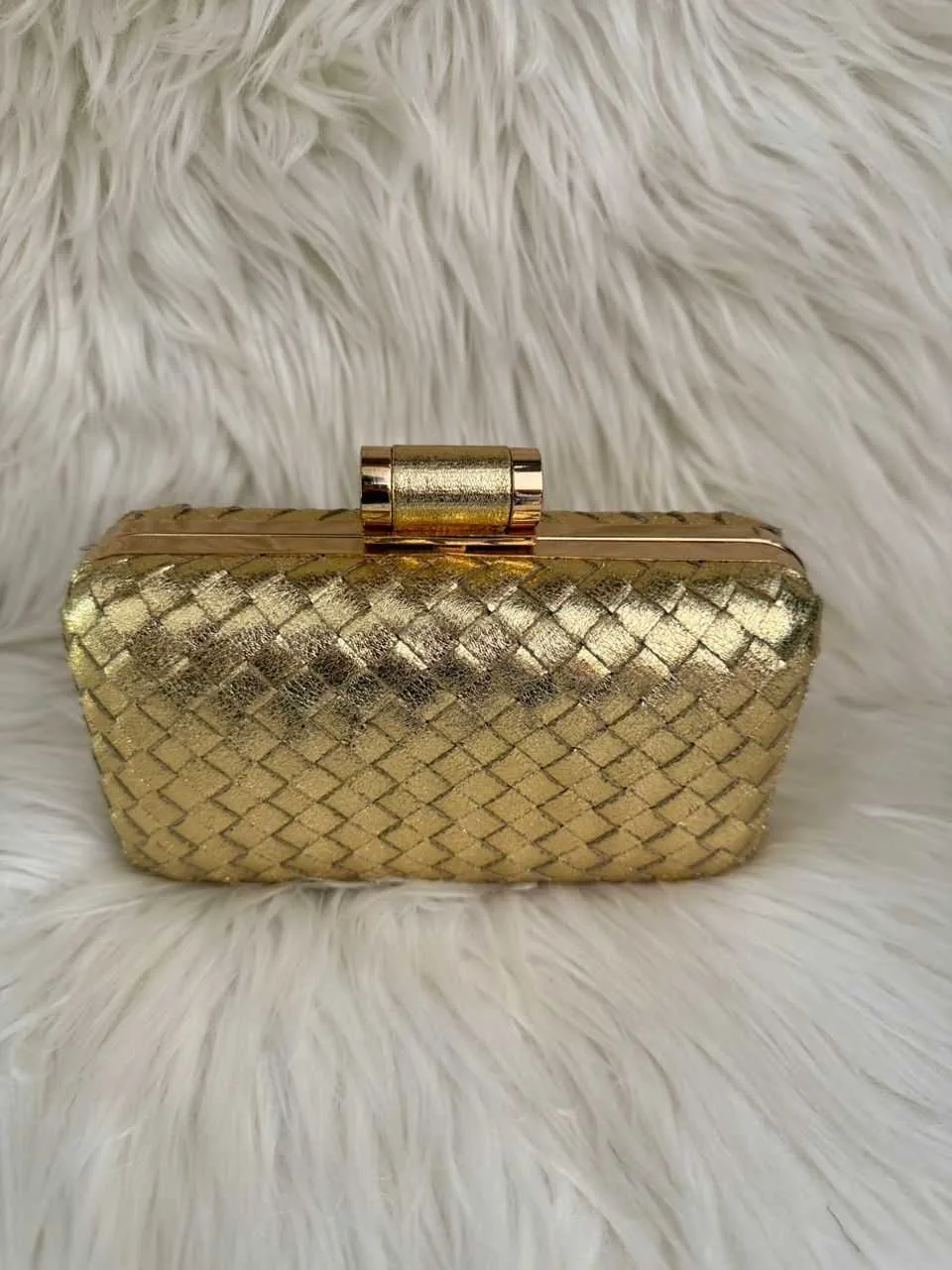 Gold Woven Clutch Handbag