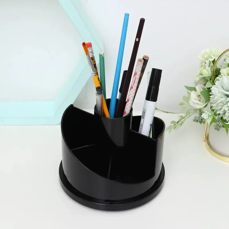 Black Rotatable Pencil Holder Desk Organizer Creative 360 Pen Container for Office Home