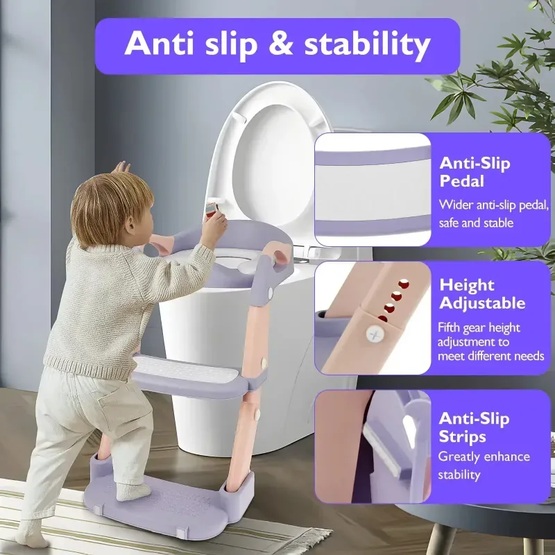Children's Toilet Seat Stairway Adjustable Folding Baby Toilet Training Seat Non Slip Step Stool for Boys Girls 1 Day Delivery Egura Rw