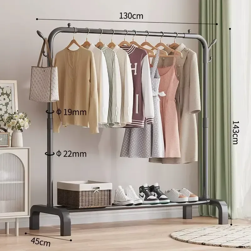 Heavy Duty Clothes Rack Metal Garment Rack with Shoe Storage Shelf Side Hooks