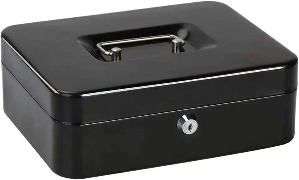 Large Metal Cash Box with Key Lock Secure Money Storage Box with Bill Coin Organizer Best Price