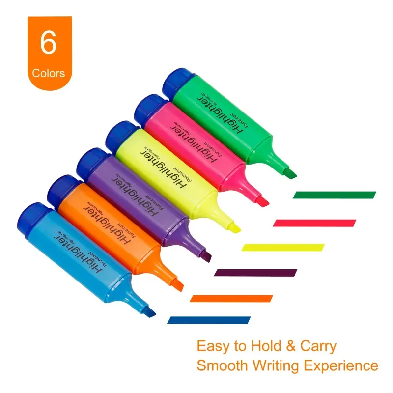 Set of 6 Color Highlighter Pens for School Office Smooth Marker Set
