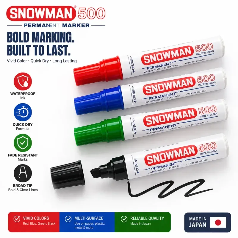 Snowman Permanent Marker 12PCS Box Waterproof Black Marker Pens for Office School Labeling