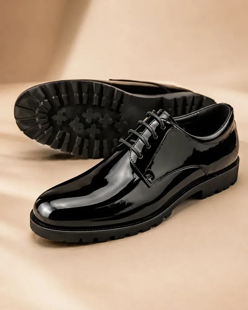 Men's Patent Leather Derby Shoes Lace Up Formal Shoes