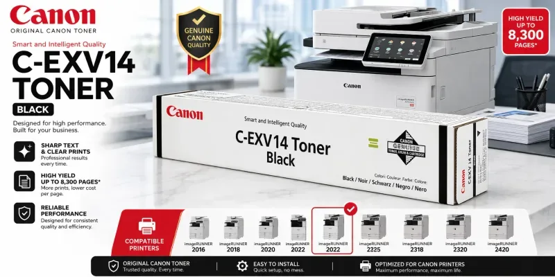 Canon C EXV14 Black Toner 0384B006 Compatible with Imagerunner 1600 2000 2016 2018 2020 2022 2025 2030 2318 2320 2420 Series