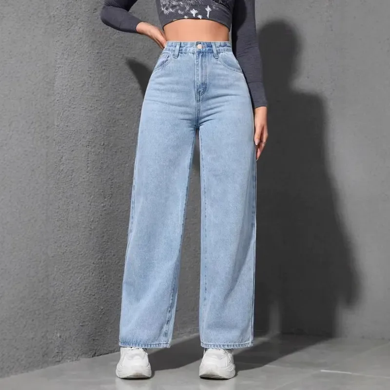 Jeans Women Vintage Wide Leg Pants Denims High Waist Washed Distressed Basics Straight Trousers 2025 Streetwear Floor Length