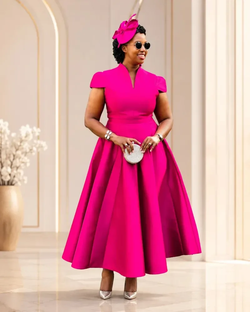 Satin Cocktail Party Dress Bespoke A Line Midi Gown