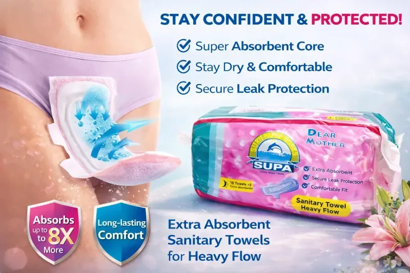 10PCS Supa Sanitary Towels Heavy Flow Extra Absorbent Pads