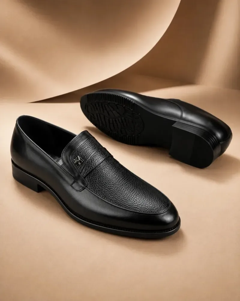 Men's Black Leather Loafers Slip on Formal Dress Shoes