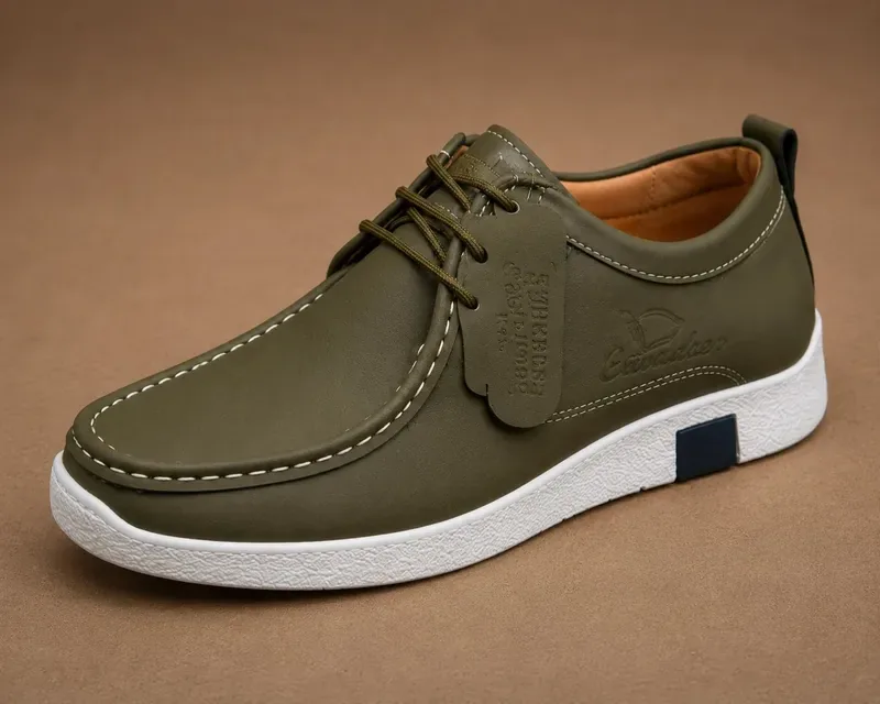 Men's Moccasin Casual Shoes Olive Green Lace Up