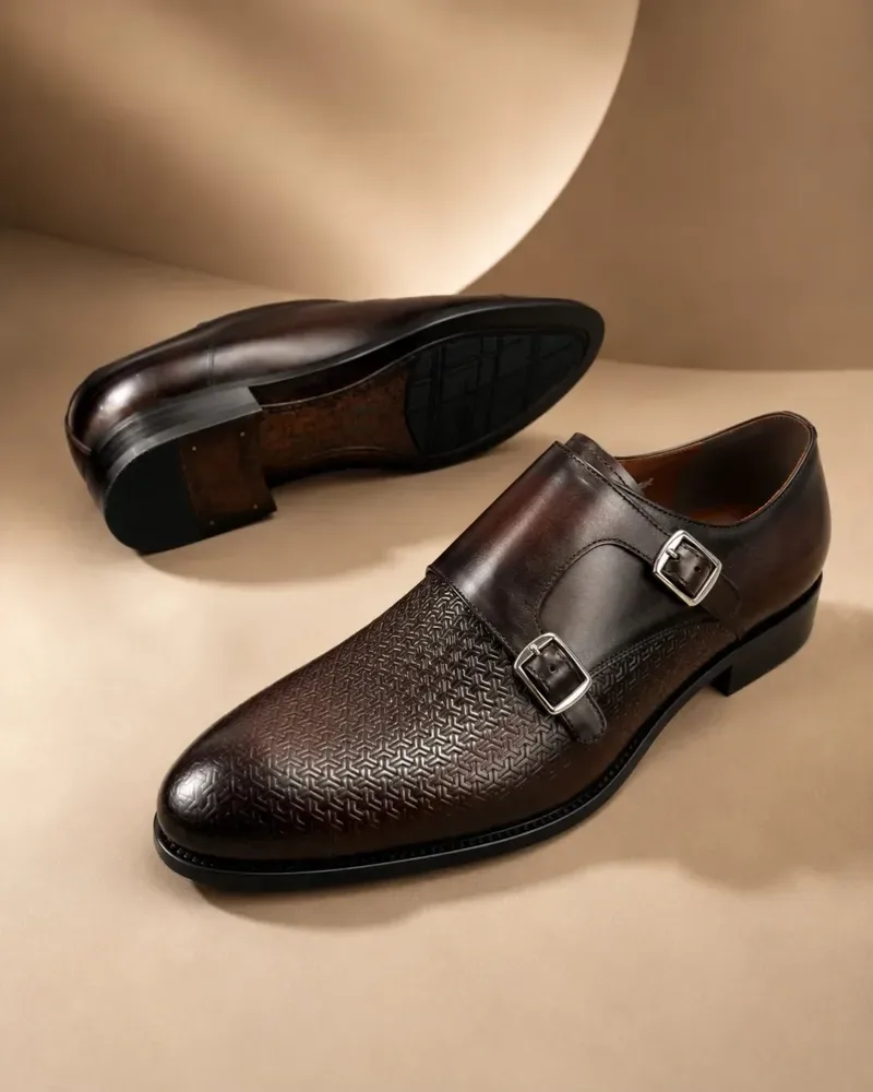 Men's Leather Double Monk Strap Shoes Business Dress