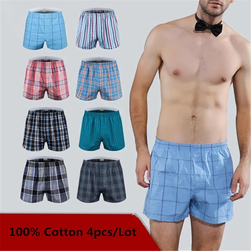 Men Cotton Underwear Loose Boxer (4Pcs in box)