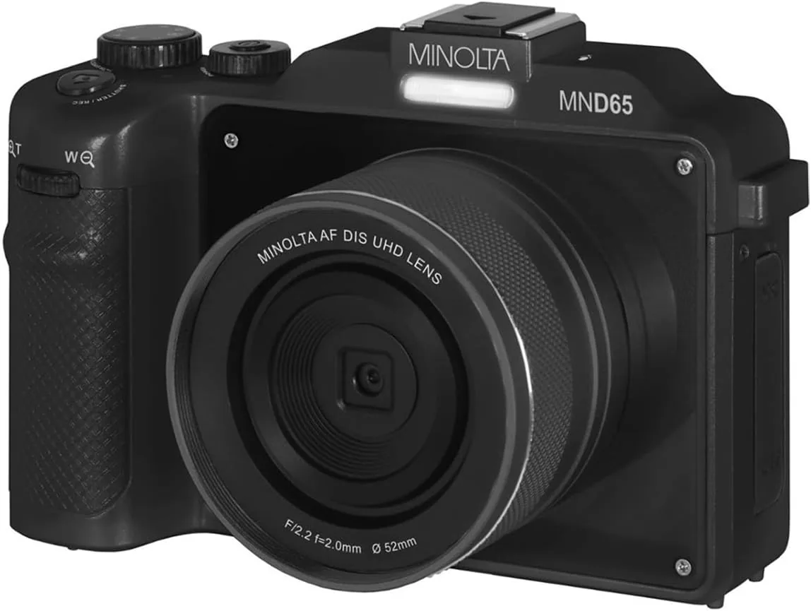 Minolta MND65 56MP Ultra HD Digital Camera — Autofocus, 4K 60FPS Video, 18x Zoom, Dual-Lens Selfie, Wi-Fi