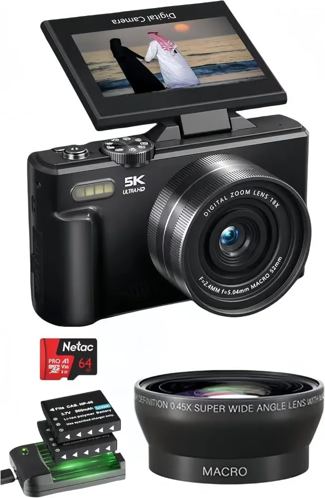 5K Ultra HD Digital Camera, 75MP, Black Metal Body,