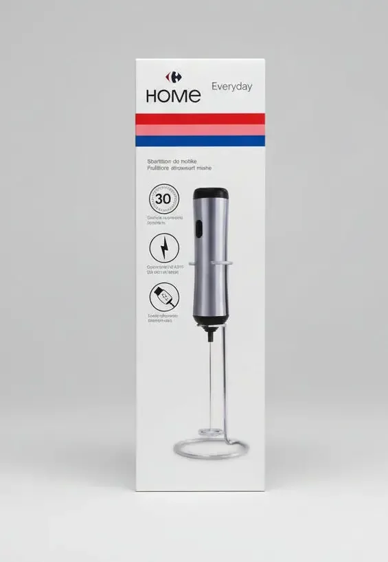 Carrefour HOME Everyday Electric Milk Frother – Rechargeable Stainless Steel