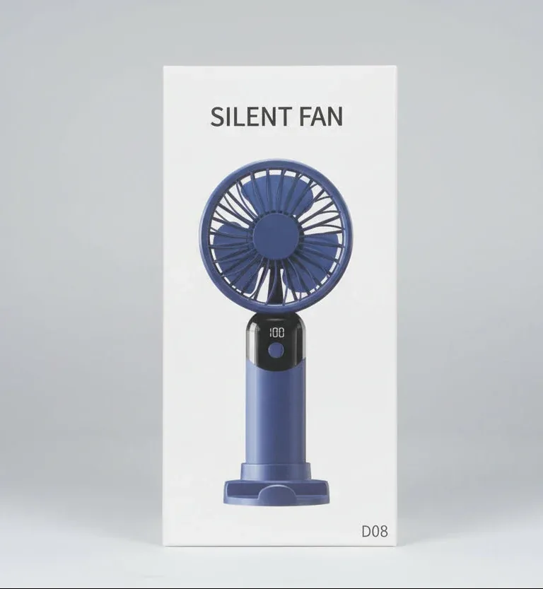 D08 Portable Mini Silent Fan – USB Rechargeable with LED Display