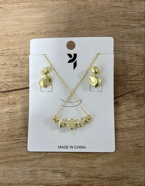 Gold-Tone Statement Pendant Necklace & Matching Earrings Set