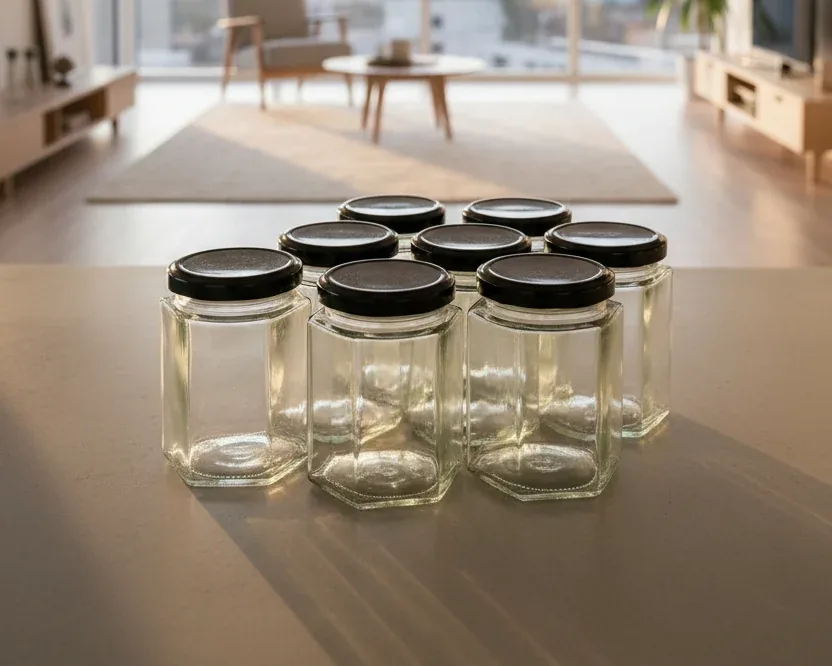 Hexagonal Glass Storage Jar 1pc