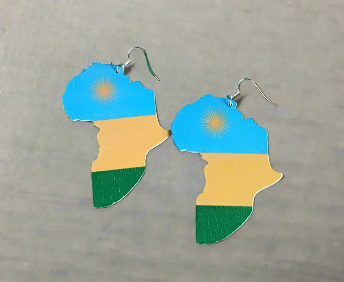 Rwanda Flag Africa Map Earrings