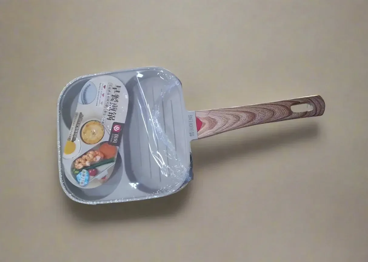Guofeng 3-Section Non-Stick Breakfast Frying Pan with Wooden Handle