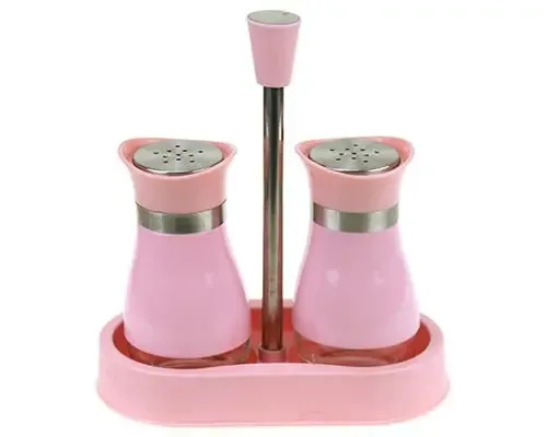 Salt & Pepper Shakers with Holder  Set 3PCS