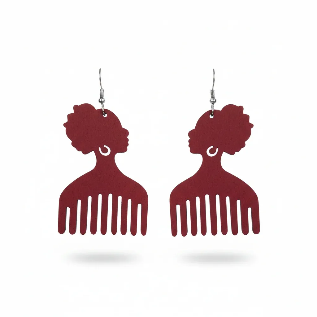 Afro Pick Silhouette Wooden Dangle Earrings