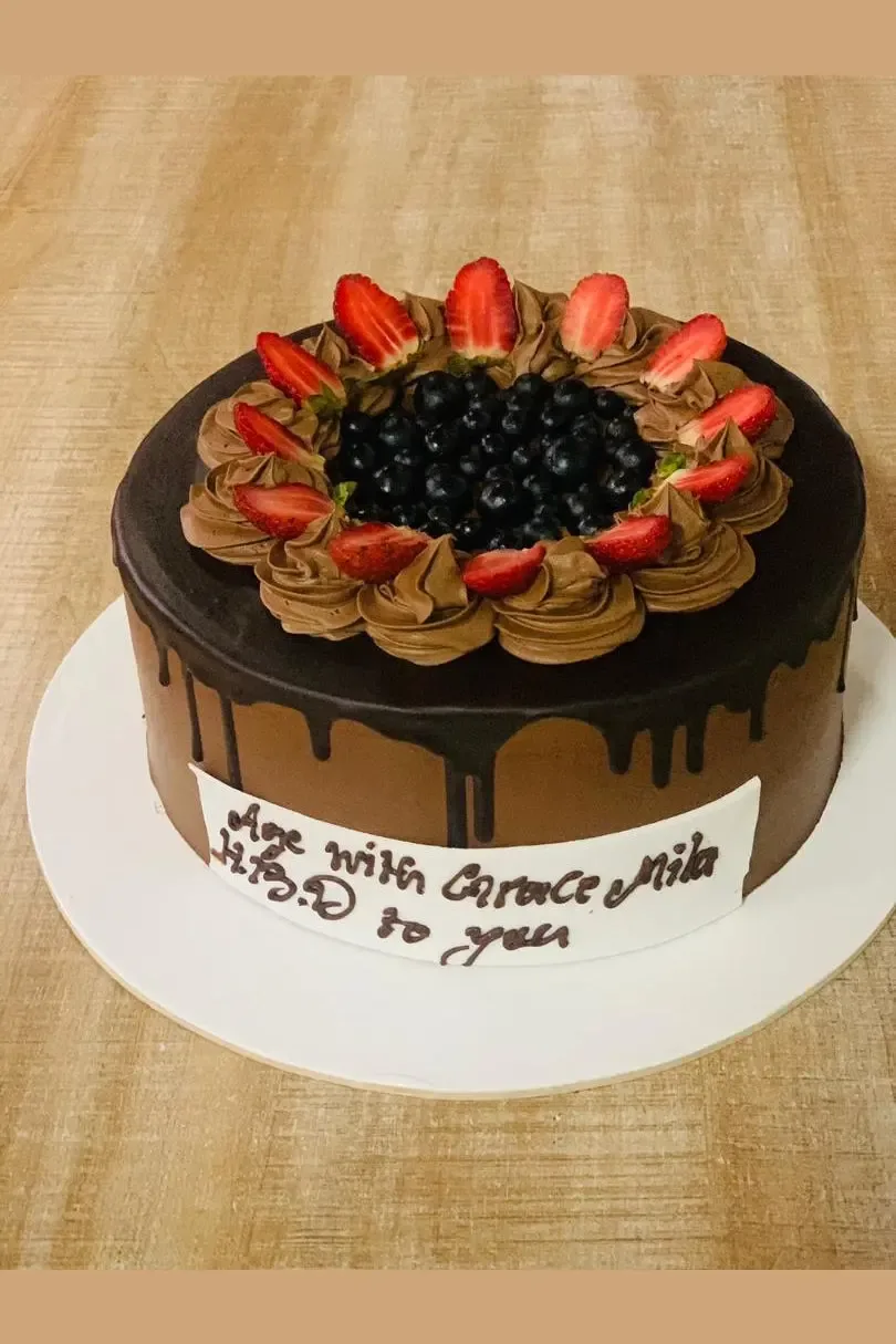 Full Chocolate Birthday Cake with Strawberry