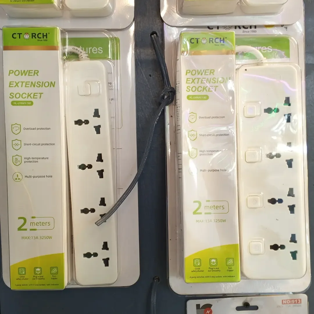 Power Extension Socket 2M,  4 Outlets - Overload & Short-Circuit Protection, 13A, 3250W
