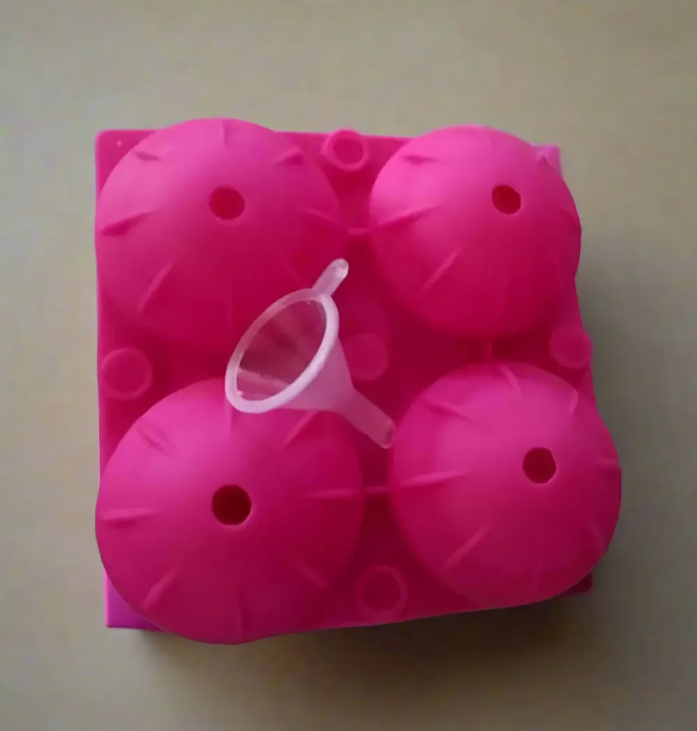 Silicone Ice Ball Mold with Funnel  4-Cavity Sphere Ice Maker