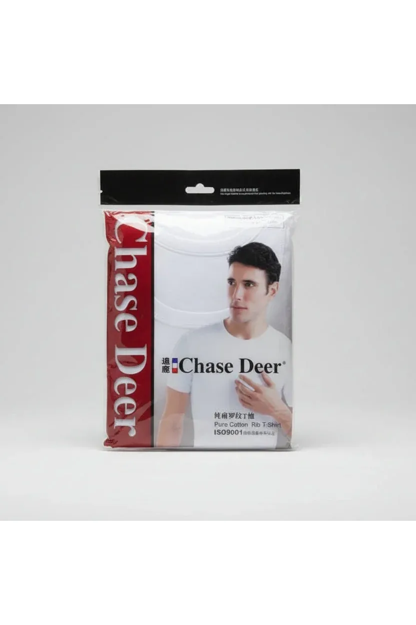 Chase Deer White Round Neck Cotton Rib Inner T-Shirt