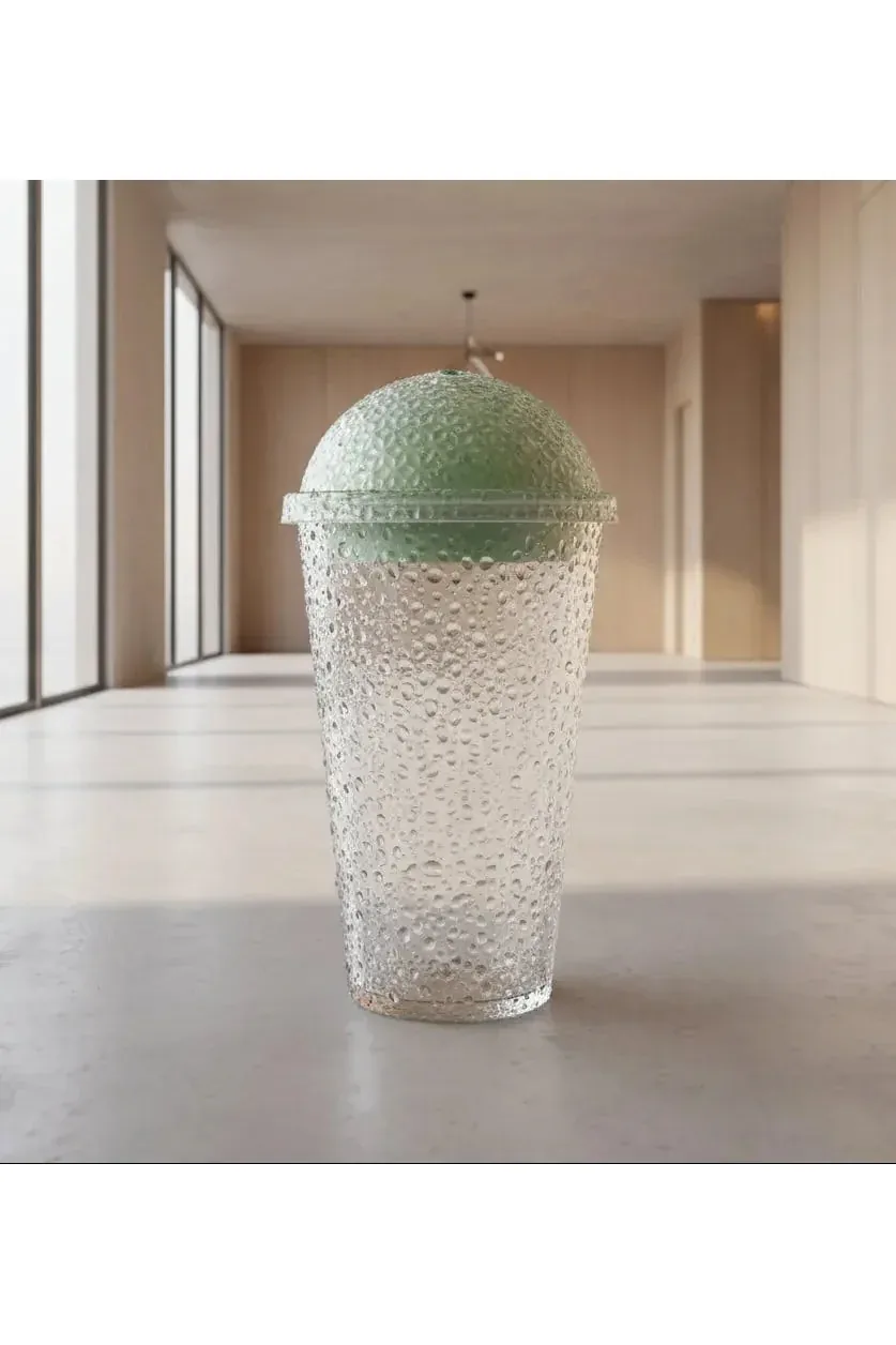 Textured Bamboo-Inspired Drinking Cup with Domed Lid