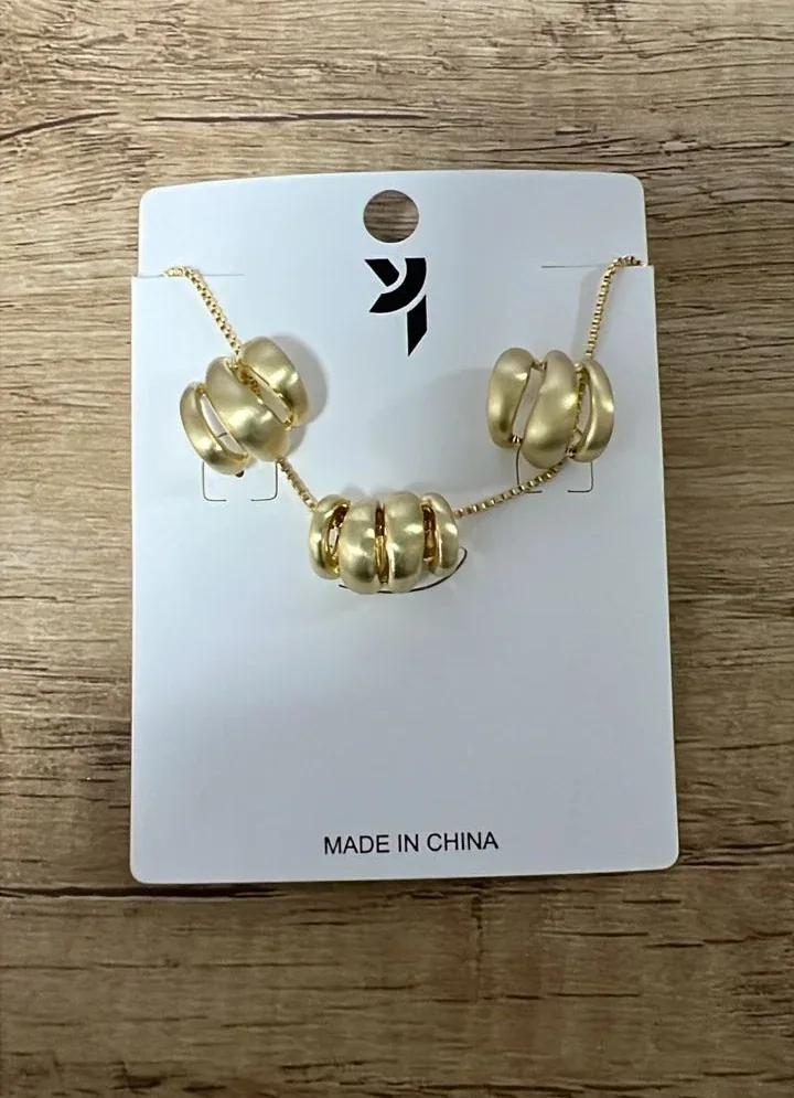 Gold-Toned Necklace & Earrings Set with Abstract Coiled Accents