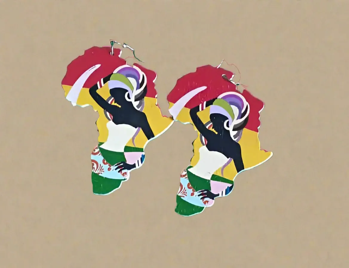 African Woman Map Earrings