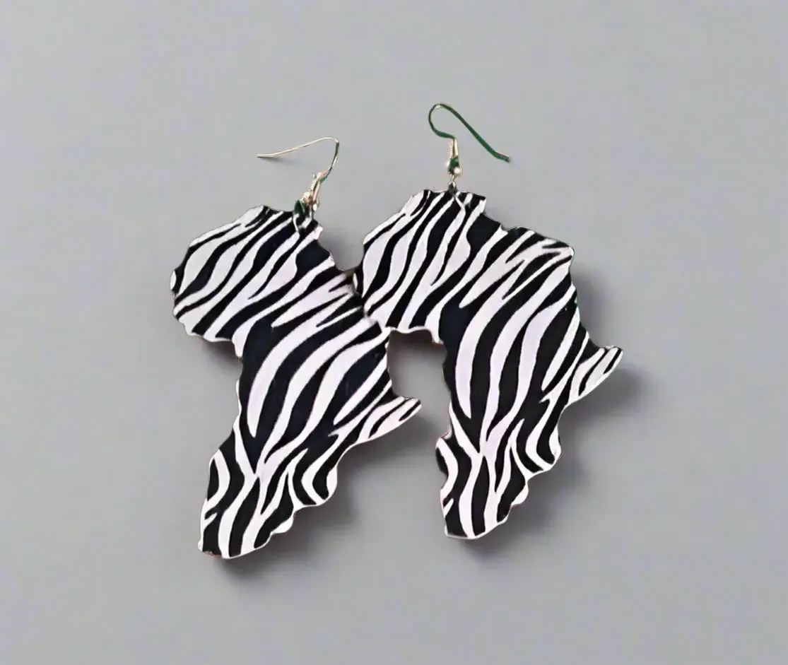 Zebra Print Africa Map Earrings