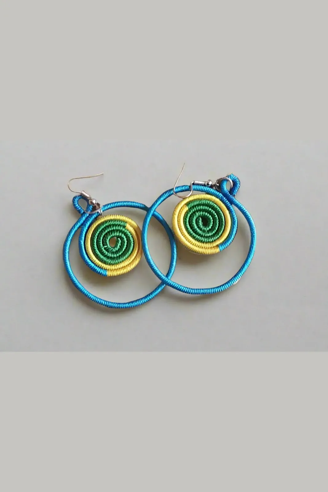 Pair of Handcrafted Fiber-wrapped Spiral Drop Earrings