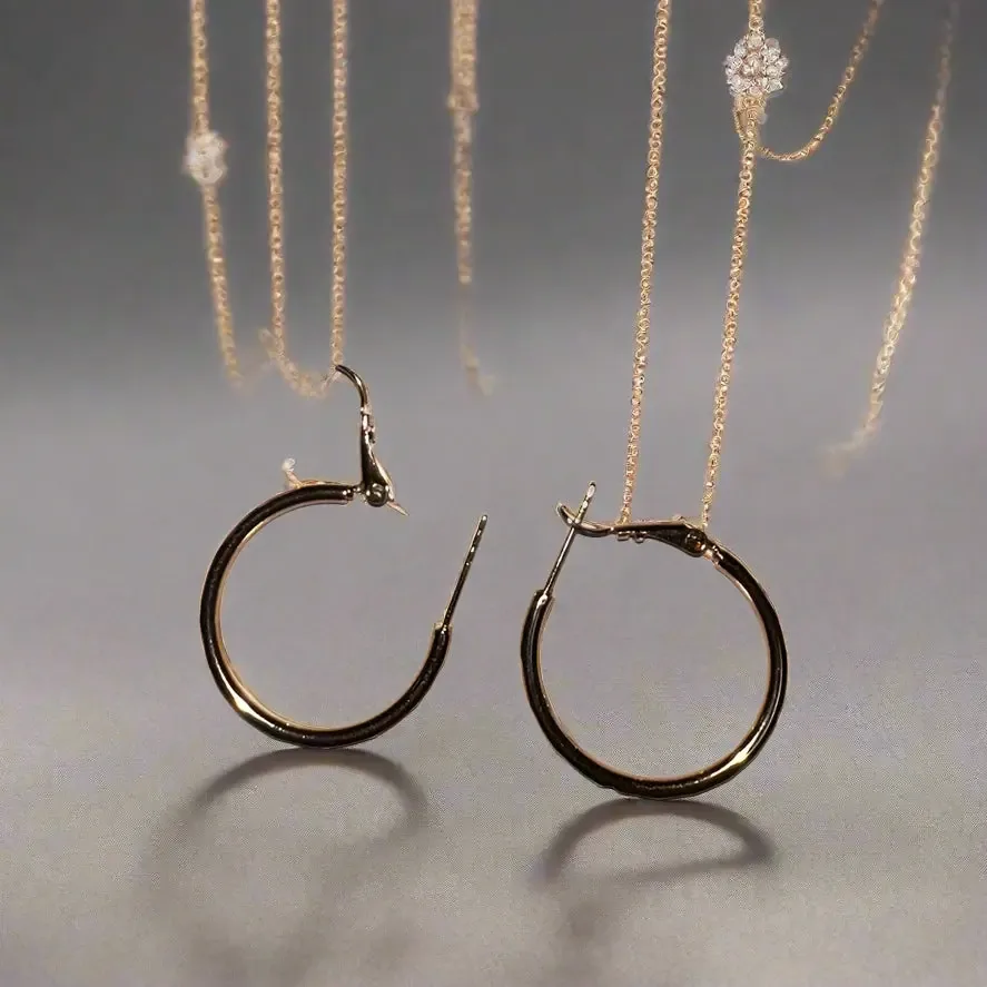 Classic Gold Hoop Earrings with Sapphire Inlays