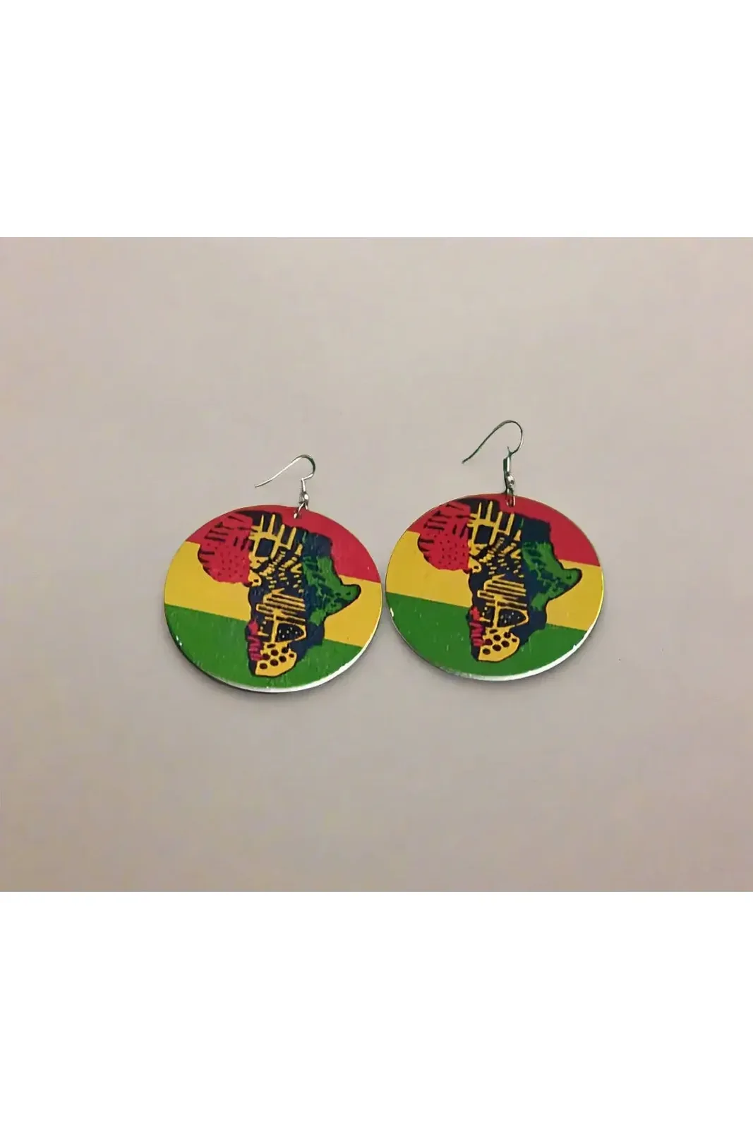 Pair of African Map Rasta-colored Wooden Dangle Earrings