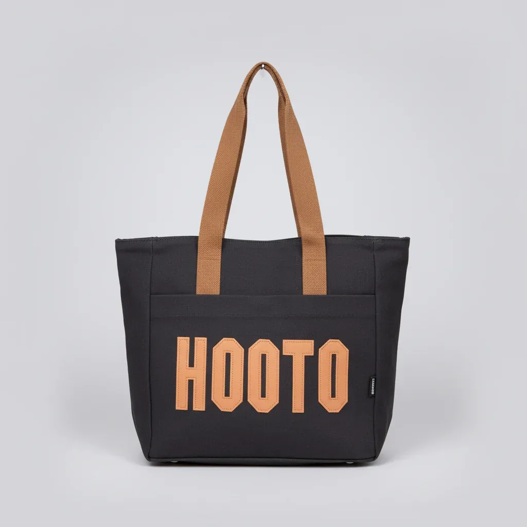 HOOTO Black Canvas Lettered Tote Bag