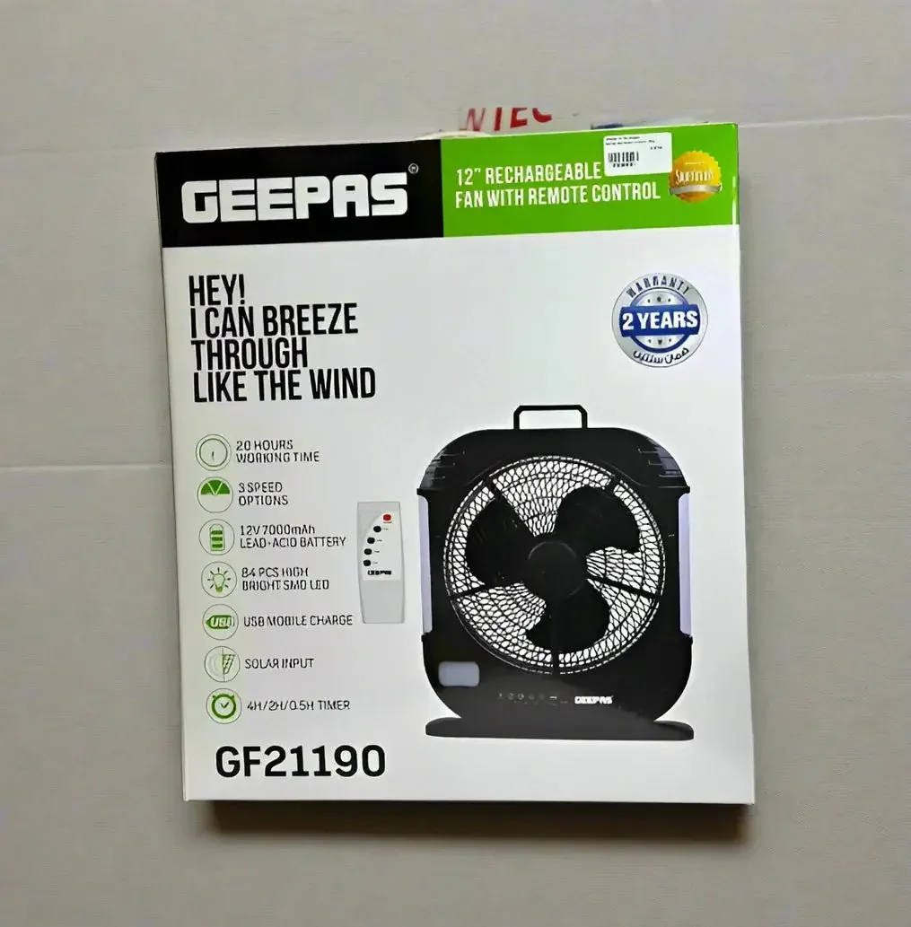 Geepas 12" Rechargeable Fan GF21190