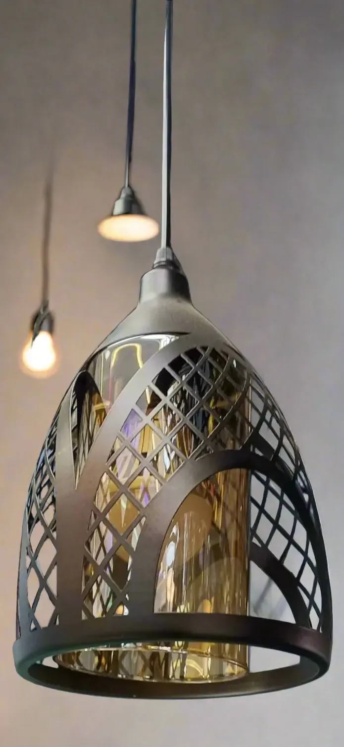 Black Pendant Light with Metal Cage & Single Lamp