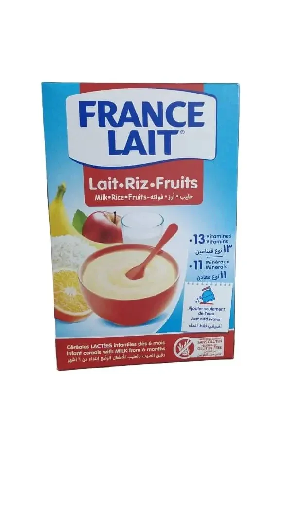 FRANCE LAIT Milk–Rice–Fruits, which is gluten-free and gentler on babies’ digestion