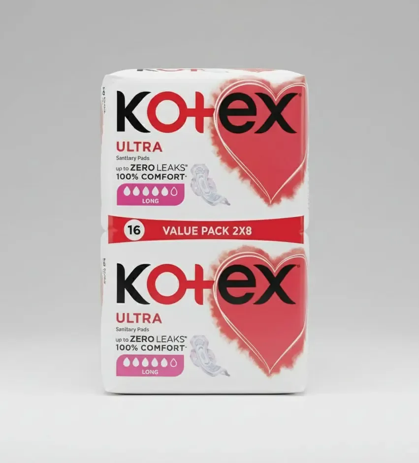 Kotex Ultra Sanitary Pads – Value Pack 16 (2×8) Long