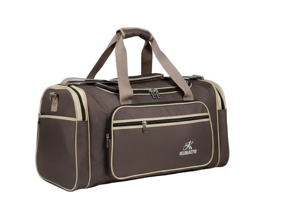 KUBAITE Brown Travel Duffel Bag with Beige Trim