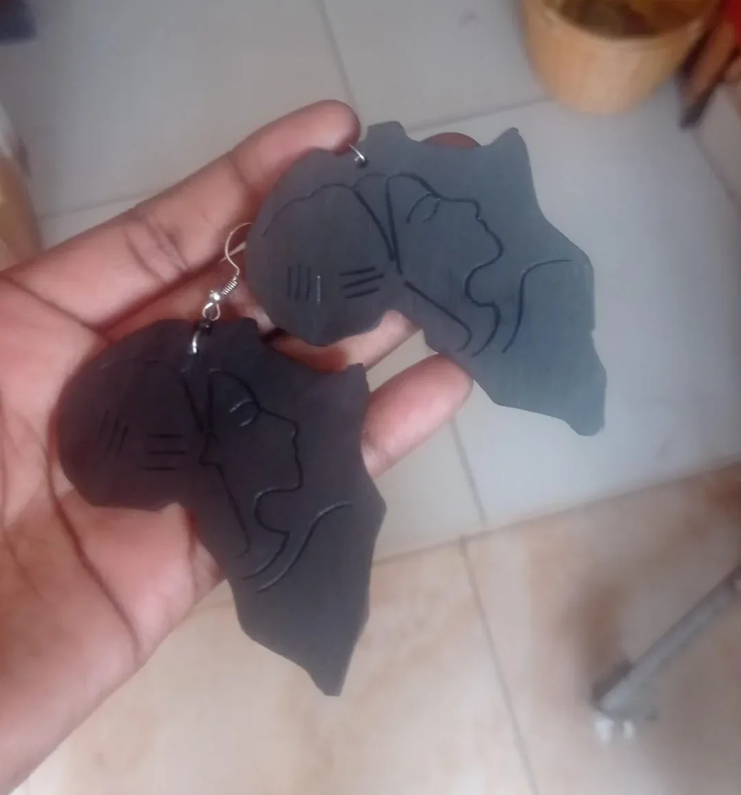 African Map Wooden Silhouette Dangle Earrings