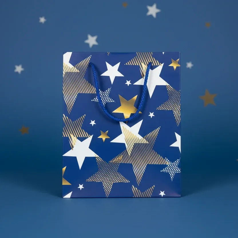 Navy Blue Gold and White Star Gift Bag (31*32*10 cm)
