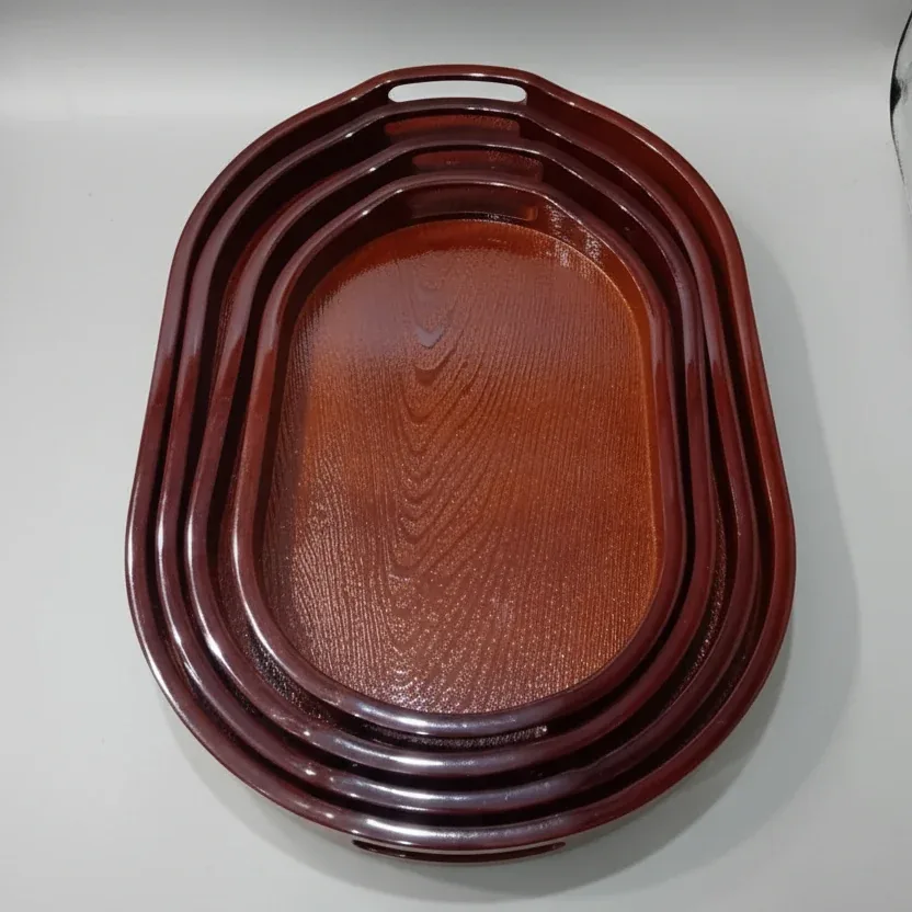Oval Wooden Serving Trays (Set of 4)